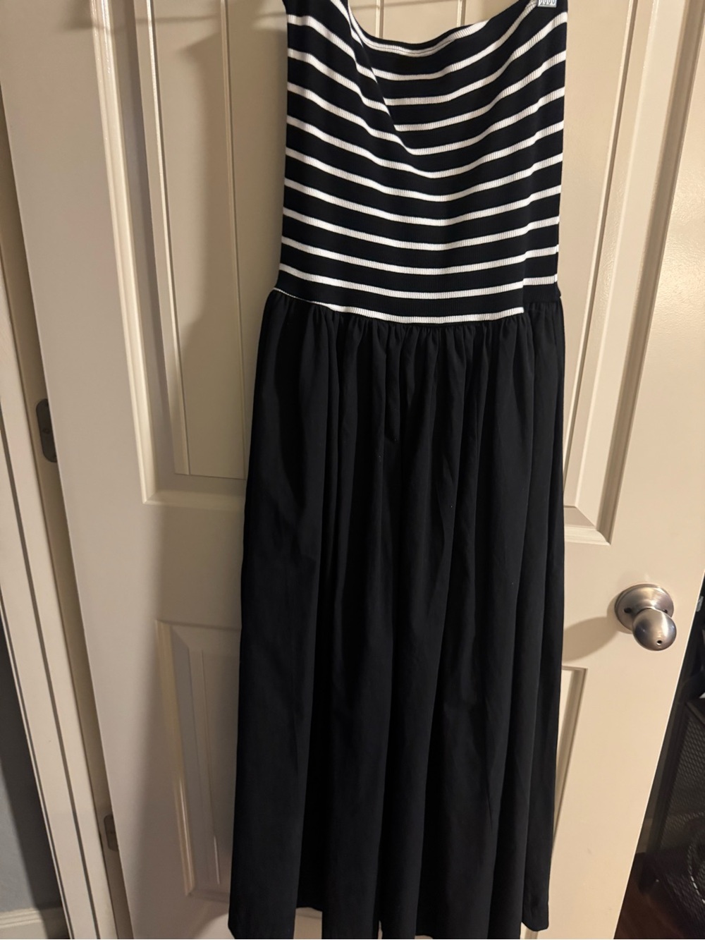 Double Zero Black and White Striped Bodice Maxi Dress